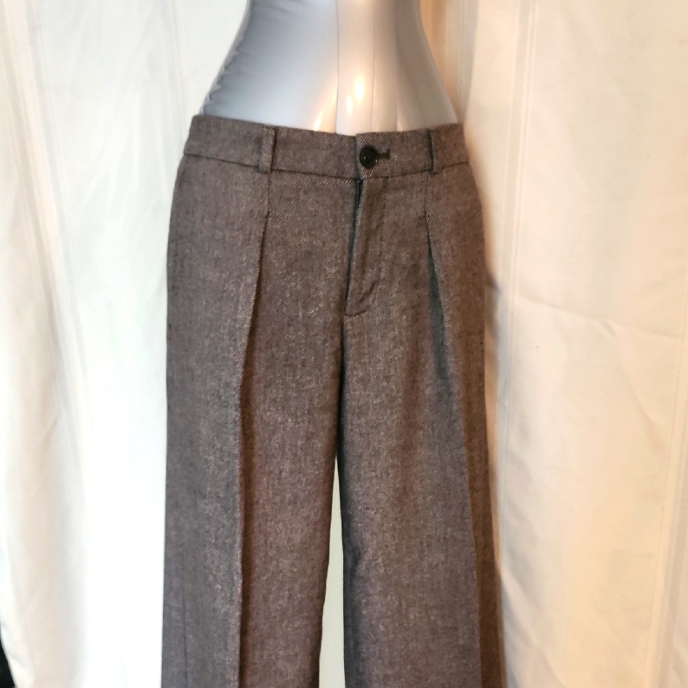 Banana Republic Brown and Beige Woven Wool Wide-Leg Trousers